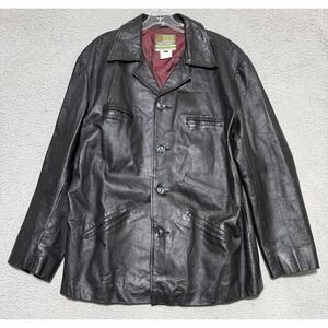 Diesel Leather Black Button Up Collared Overcoat XL Moto Biker Jacket Blazer Y2K